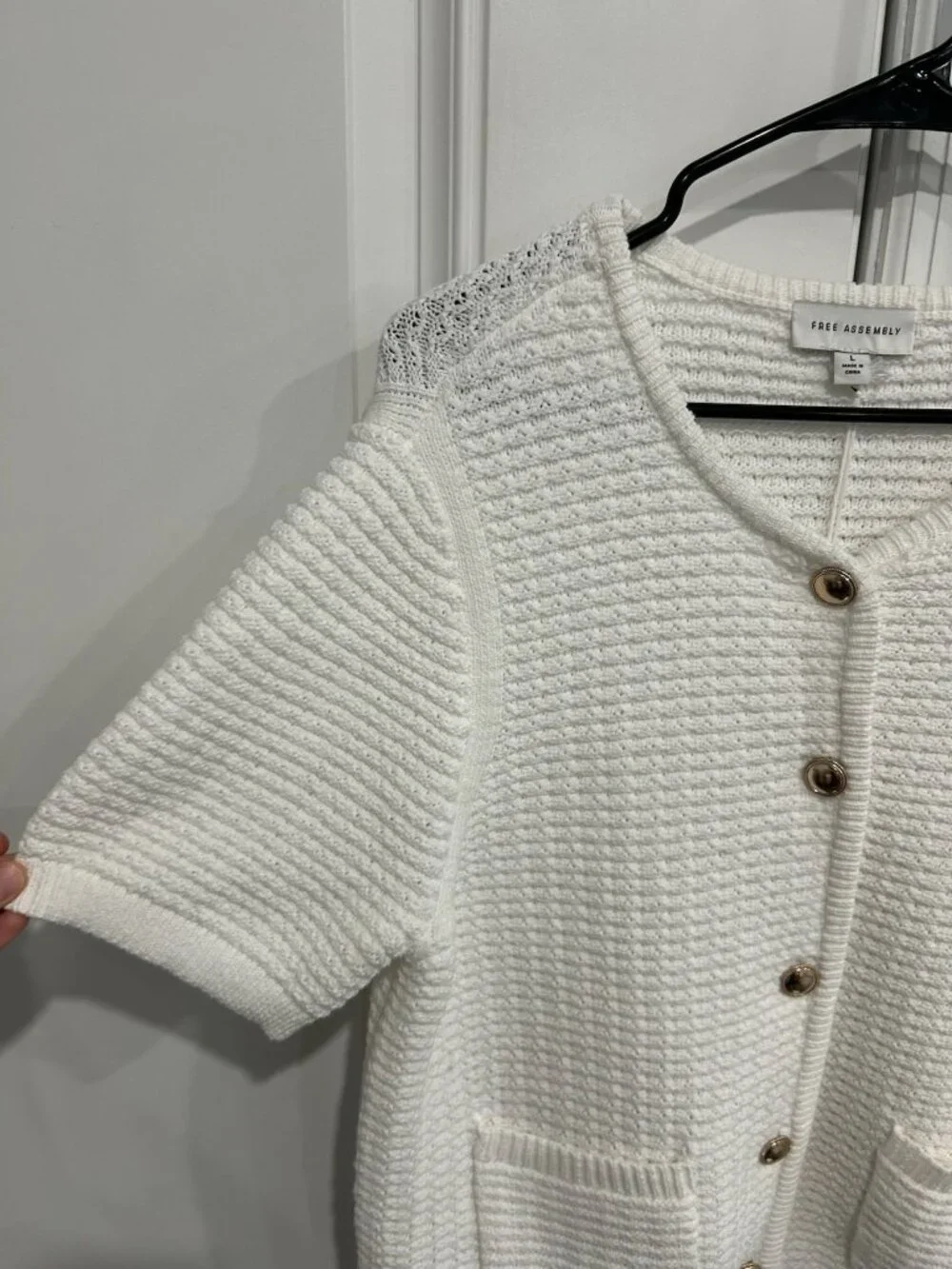 Free Assembly Large White Waffle Knit Short Sleeve Cardigan Cottagecore NWT